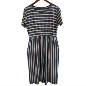 Tickled Teal Grey White Striped Shirt Dress With Pockets Size XL